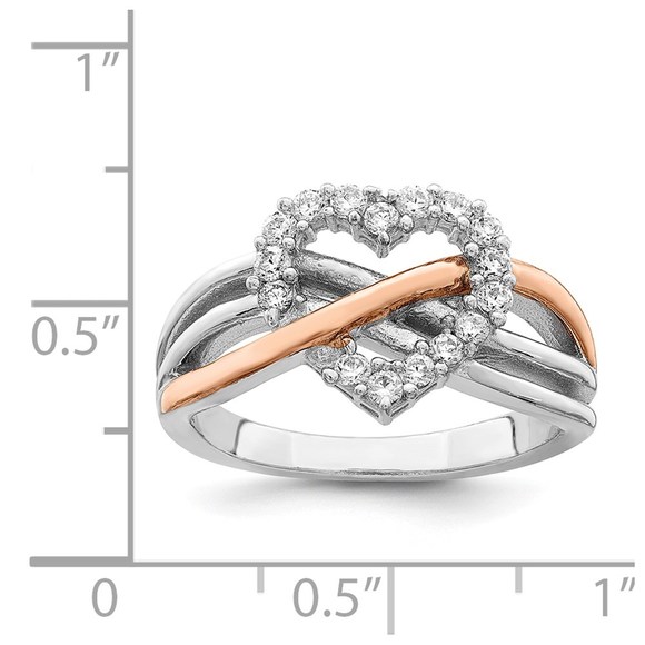 925 Sterling Silver and Vermeil Polished CZ Heart Ring - Picture 3 of 6